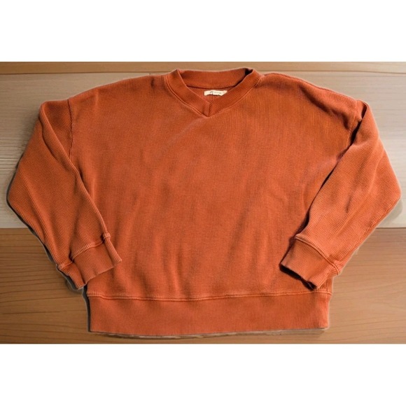 Madewell Sweaters - Madewell Waffle Knit Sweatshirt Womens Small Rust Orange V Neck Thermal Pullover